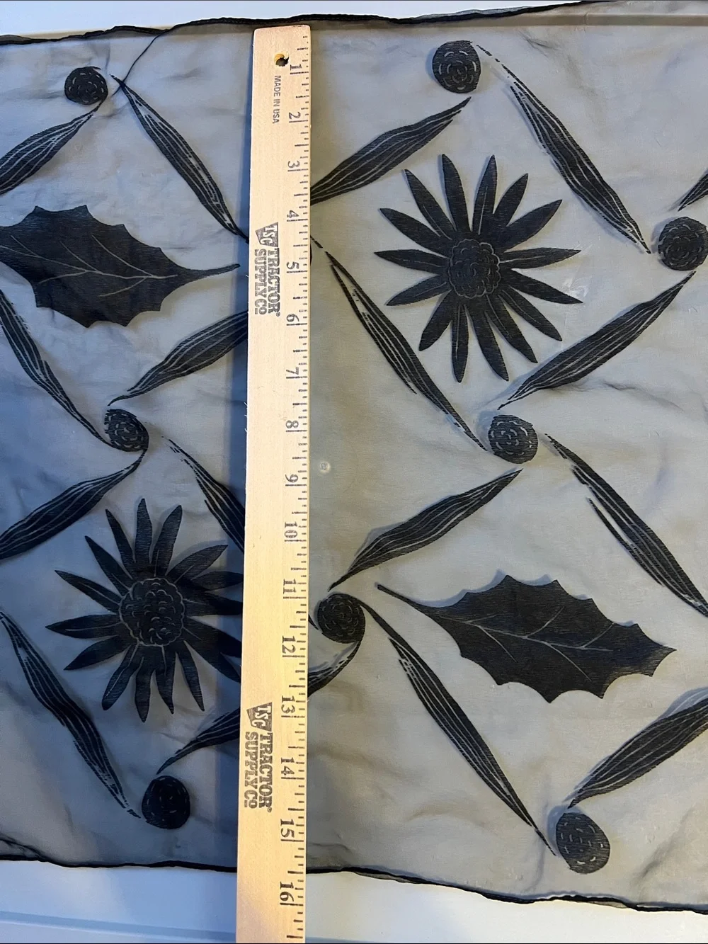 Vintage Italian Sheer Black Embroidered Scarf